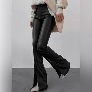 Black Flared Leather Pants
